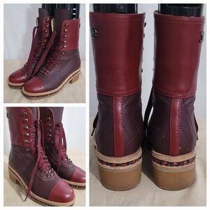 Chanel Style Leather Combat Boots / 7 5